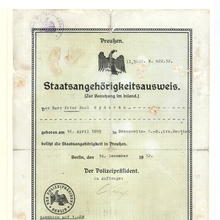Miniatura obiektu Poświadczenie niemieckiego obywatelstwa Petera Wyderki