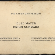 Miniatura obiektu Zawiadomienie o zaręczynach Else Mayer i Ericha Schwarza